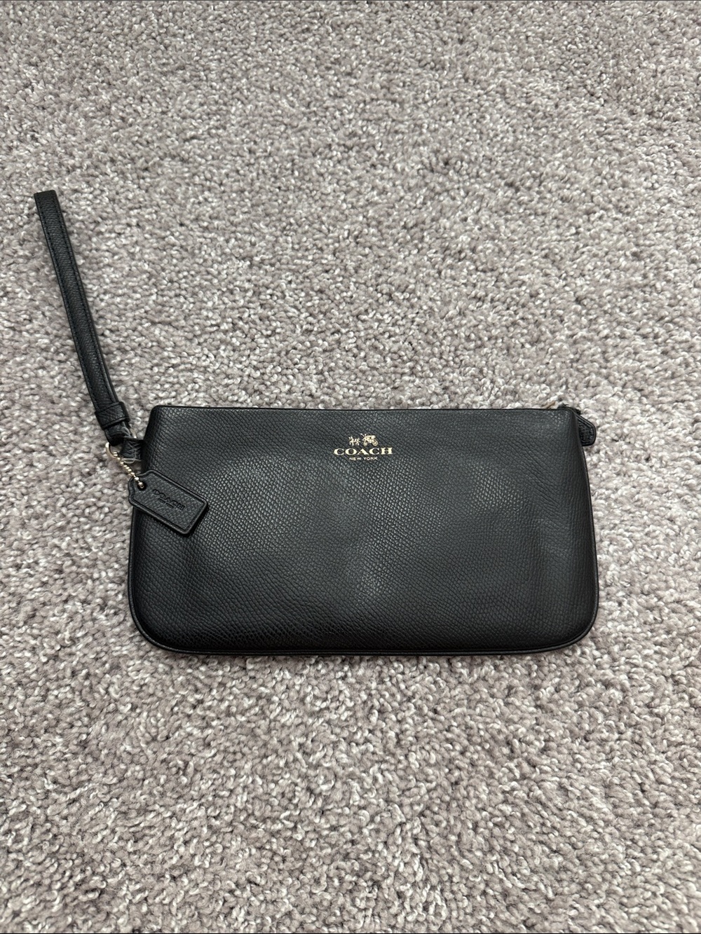 Coach Black Pebbled Leather Clutch Wristlet with Gold Logo